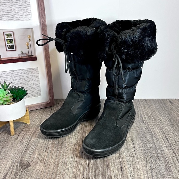 * Pajar | Faux Shearling Lined Quilted Nylon/Suede Mid Calf Boot Black 38/7-7.5 - Picture 2 of 16